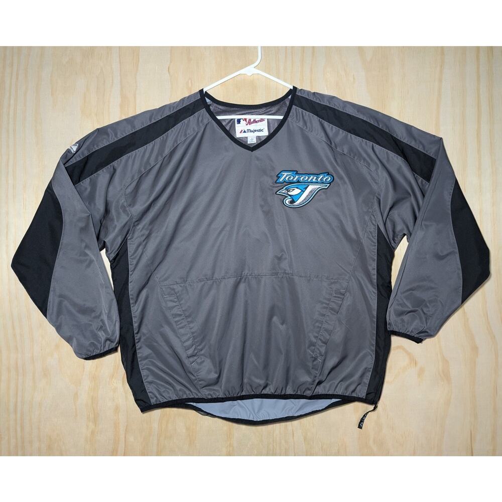 Majestic Men's Large Toronto Blue Jays MLB Authentic Pullover Jacket Grey Black